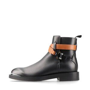 Dior Leather Buckle Belt Short Boots Unisex Black